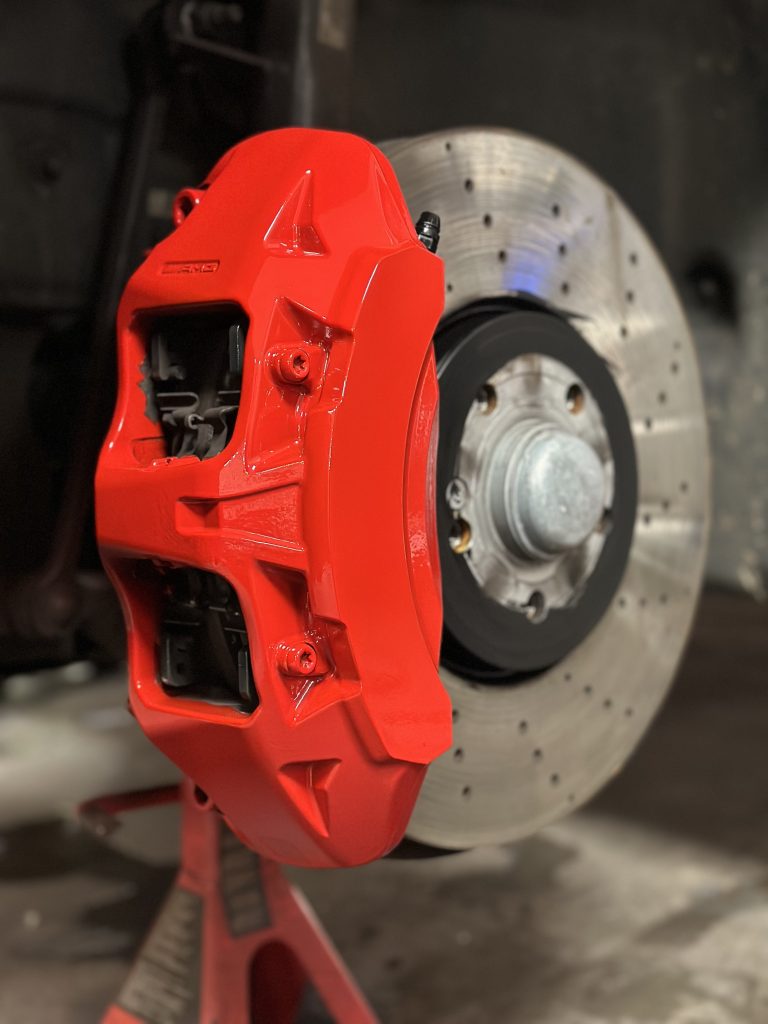 mobile brake caliper painting Birmingham high gloss red